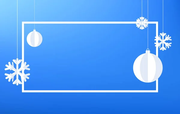 Голубой Рождественский Новогодний Плакат Белой Рамкой Бумажными Декоративными Снежинками Рождественскими — стоковый вектор