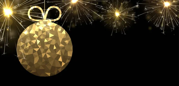 Natal Brilhante Preto Cartaz Ano Novo Com Bola Natal Dourada — Vetor de Stock