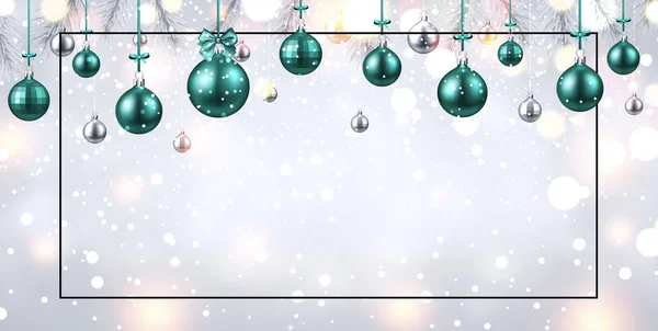 Brillante Buon Natale Felice Anno Nuovo Banner Con Cornice Rami — Vettoriale Stock