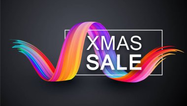 colorful Christmas xmas sale promo poster with abstract colorful brush stroke on grey clipart