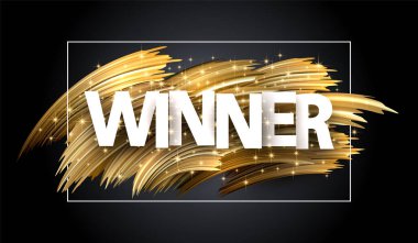 Winner shiny poster with golden brush strokes on grey backdrop clipart