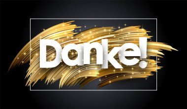 Thank you (danke) shiny poster with golden brush strokes on black clipart