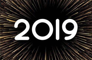 Siyah altın havai fişek ile şenlikli 2019 yeni yıl soyut poster