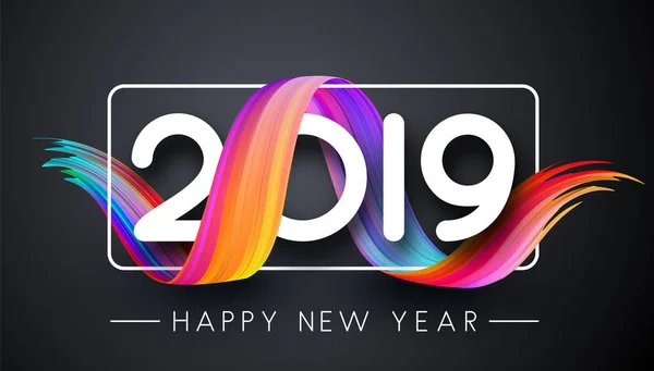 Frohes Neues Jahr 2019 Kreatives Festplakat Mit Buntem Farbverlauf Pinselstrich — Stockvektor