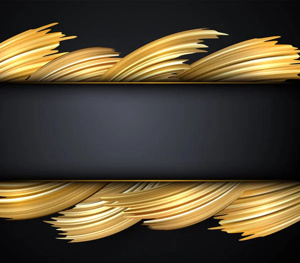 Серый Плакат Декоративными Абстрактными Золотыми Мазками Кисти Черным Шаблоном Текста — стоковый вектор