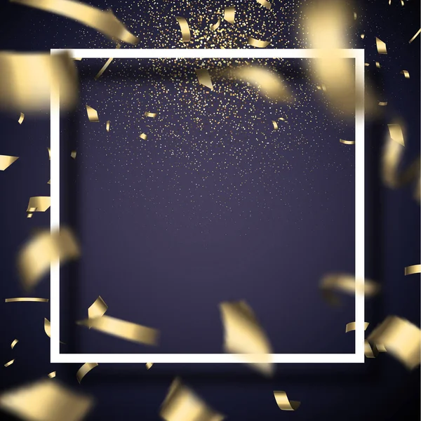 Christmas New Year Festive Card Template Square Frame Golden Shiny — Stock Vector