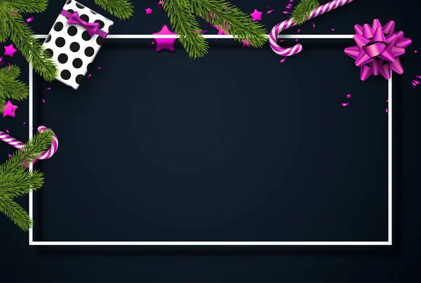 Joyeux Noël Bonne Année Affiche Avec Cadre Blanc Branches Sapin — Image vectorielle