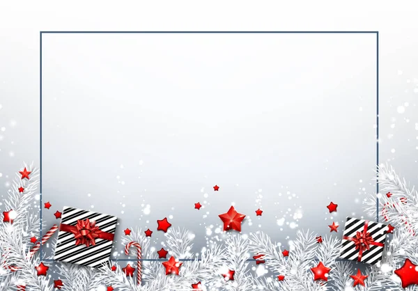 Wit Prettige Kerstdagen Gelukkig Nieuwjaar Poster Met Frame Fir Takken — Stockvector