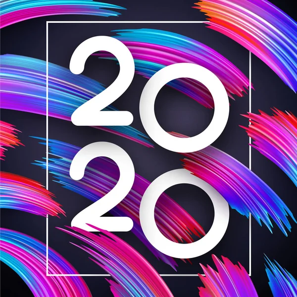 New Year 2020 Card Abstract Colorful Brush Strokes — Stock Vector