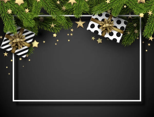 Grigio Felice Anno Nuovo Buon Natale Poster Con Cornice Bianca — Vettoriale Stock