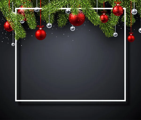 프레임 전나무 가지와 빨간색 크리스마스 크리스마스와 포스터 — 스톡 벡터
