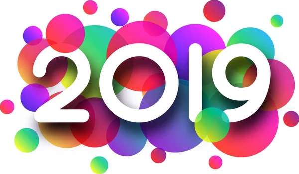 Neujahr 2019 Kreatives Zeichen Mit Bunten Blasen Oder Farbtropfen Auf — Stockvektor