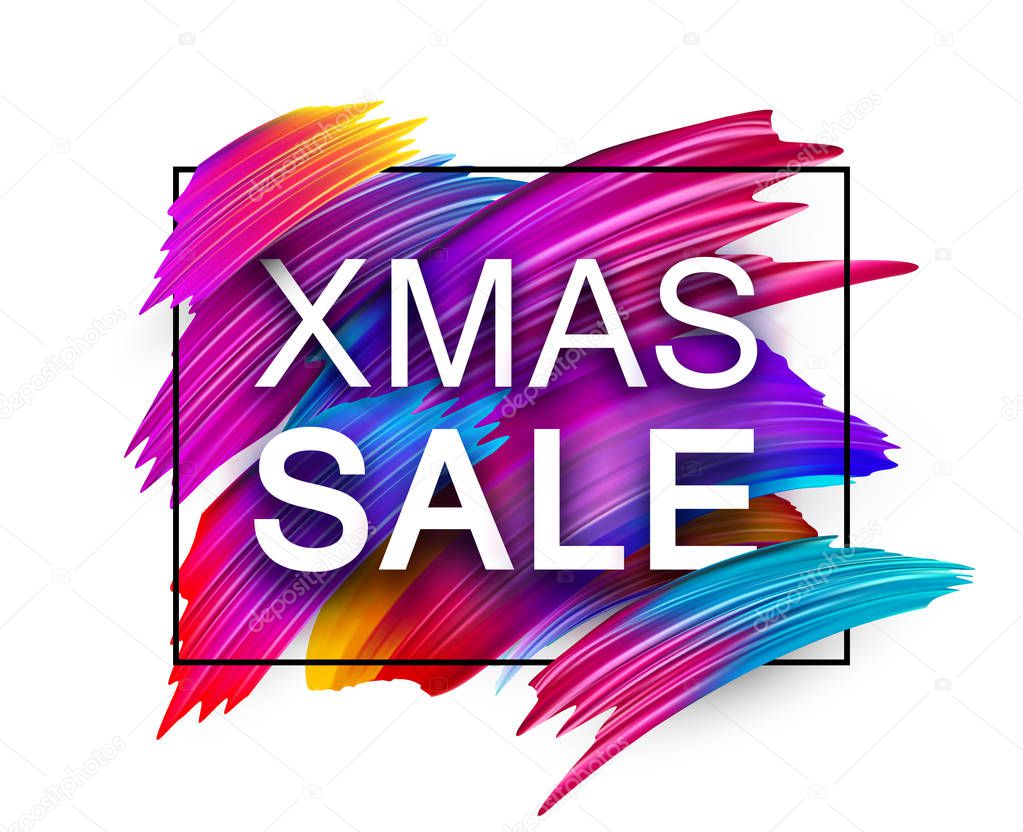Christmas xmas sale promo poster with abstract colorful brush strokes on white