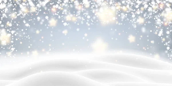 Cartel Gris Borroso Brillante Con Paisaje Invierno Nieve Estrellas Para — Vector de stock
