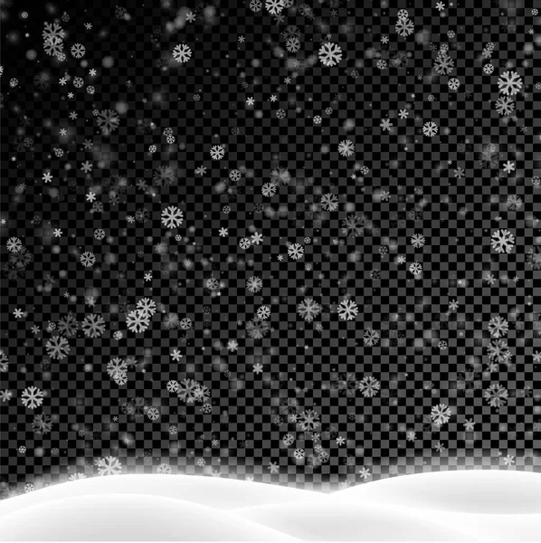 Κάρτα Χειμερινό Τοπίο Και Νιφάδες Χιονιού Διαφανές Φόντο Για Εποχιακά — Διανυσματικό Αρχείο