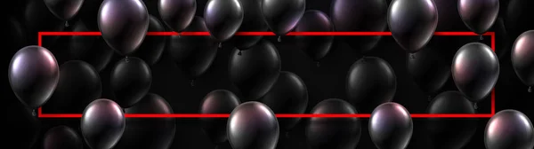 Banner Festivo Con Marco Rojo Globos Negros Brillantes Diseño Vacaciones — Archivo Imágenes Vectoriales