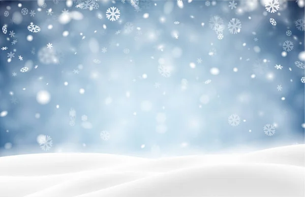 Poster Blu Sfocato Lucido Con Paesaggio Invernale Neve Decorazione Stagionale — Vettoriale Stock