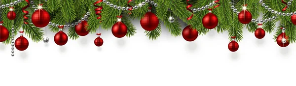 Banner Blanco Navidad Año Nuevo Con Ramas Abeto Bolas Navidad — Vector de stock