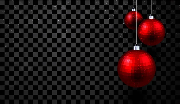 Natal Ano Novo Cartaz Com Vermelho Brilhante Bolas Natal Pano — Vetor de Stock
