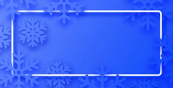 Blauwe Winter Poster Met Wit Frame Sneeuwvlokken Voor Seizoensgebonden Kerstmis — Stockvector