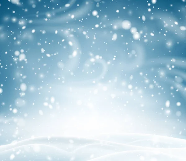 Cartaz Azul Brilhante Com Paisagem Inverno Neve Nevasca Ilustração Vetorial — Vetor de Stock