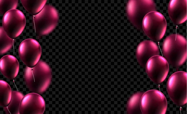 Festive Poster Pink Shiny Balloons Transparent Backdrop Holiday Design Vector — Stock Vector