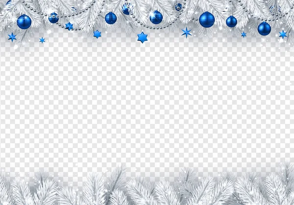 Cartel Navidad Año Nuevo Con Ramas Abeto Blanco Bolas Azules — Vector de stock