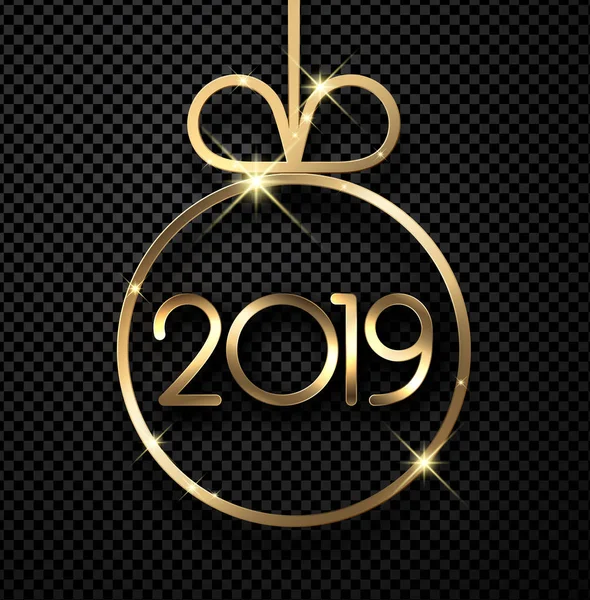 Feliz Año Nuevo 2019 Plantilla Tarjeta Brillante Con Bola Navidad — Vector de stock