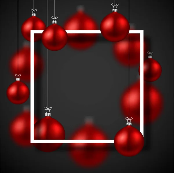 Kerstmis Nieuwjaar Kaartsjabloon Met Vierkante Frame Rode Kerstballen Vakantie Ontwerp — Stockvector