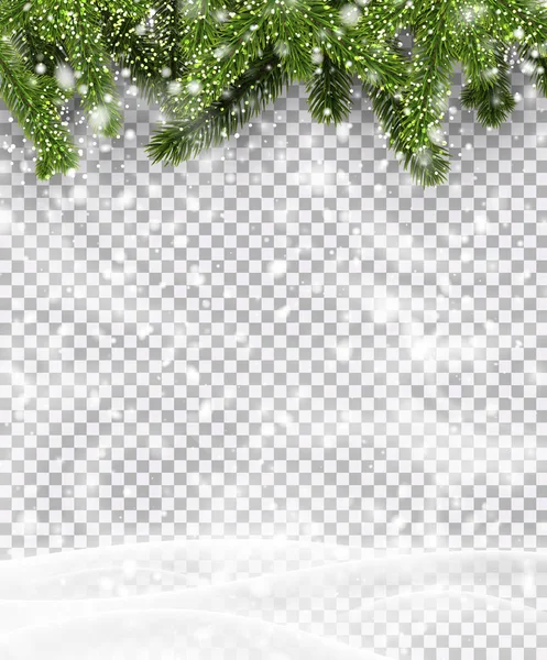 Christmas New Year Poster Template Green Fir Branches Winter Landscape — Stock Vector