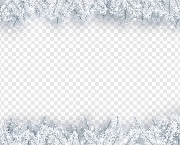 Vektor Transparenter Hintergrund Mit Weißen Tannenzweigen Und Schnee Für Winter — Stockvektor