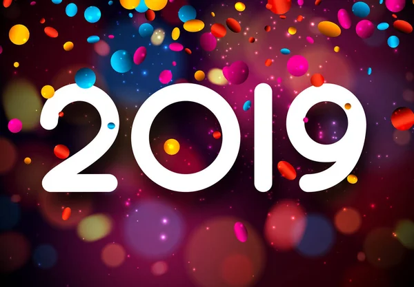Bonne Année 2019 Carte Avec Des Confettis Colorés Brillants — Image vectorielle