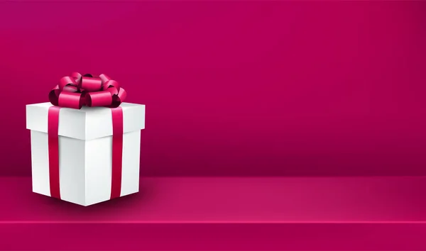 Pink Festive Birthday New Year Christmas Poster White Gift Box — Stock Vector