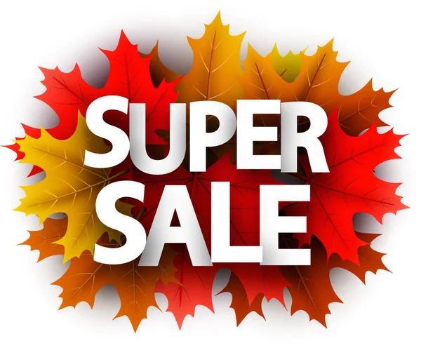 秋季 3D 超级销售标志与彩色枫叶. — 图库矢量图片