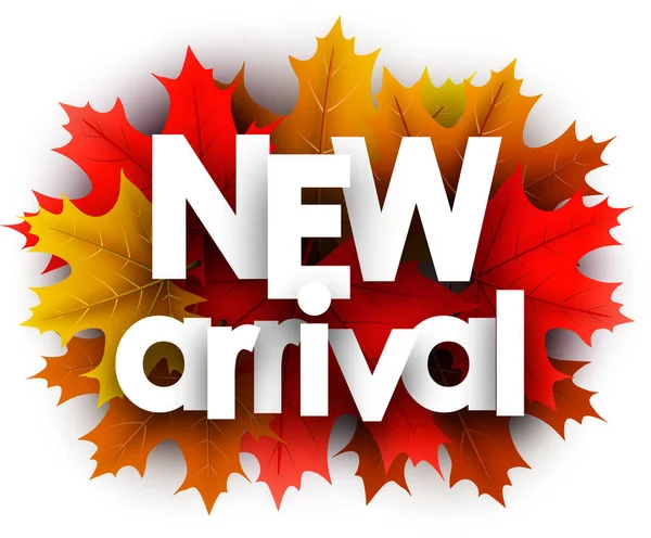 Automne 3d nouveau signe d'arrivée avec des feuilles d'érable de couleur . — Image vectorielle
