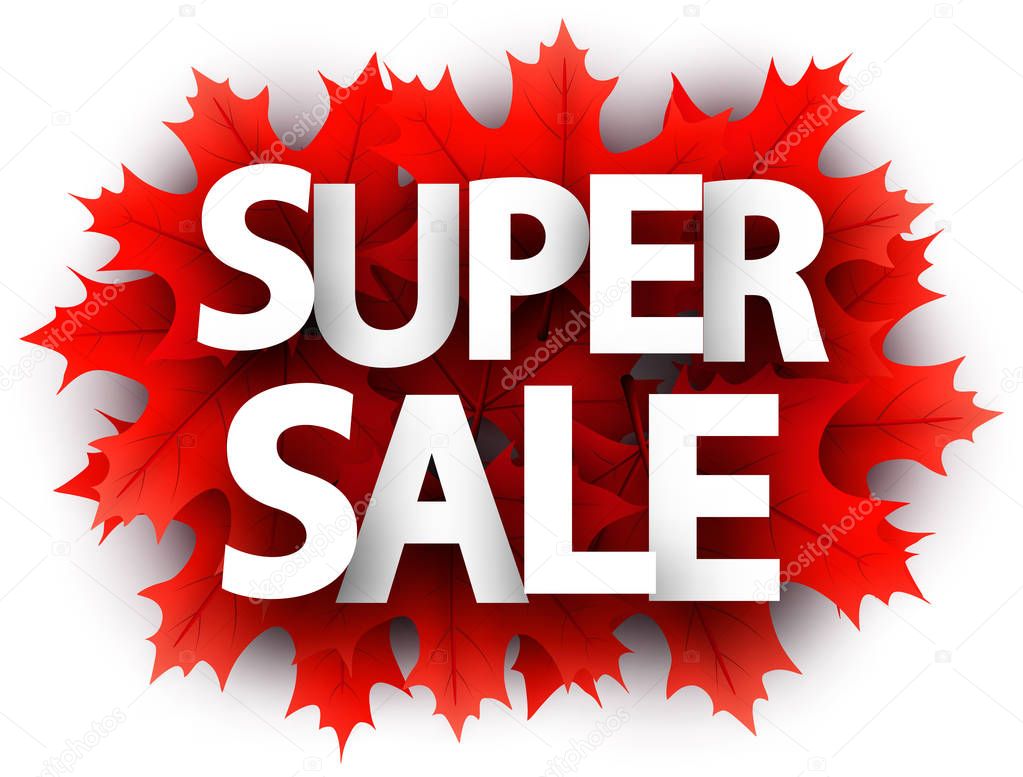 Autumn 3d super sale sign with red maple leaves.