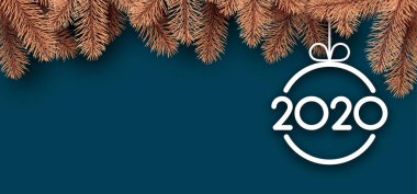 Köknar dalları ve düz Noel balosuyla 2020 yılbaşı arkaplanı