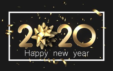 Siyah parlak mutlu yeni yıl geçmişi ile altın 3d 2020 nubmer
