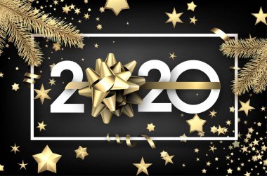 3D 2020 nubmers ve g ile siyah parlak mutlu yeni yıl geçmişi ve