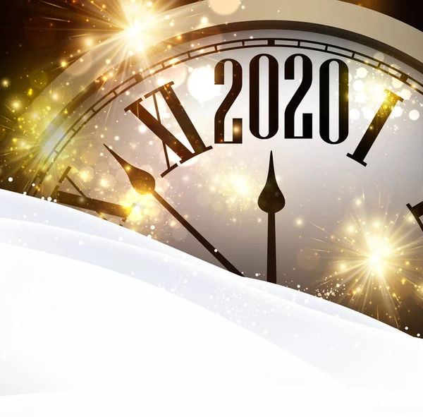 2020 νέο έτος φόντο με το ρολόι και πυροτεχνήματα. — Διανυσματικό Αρχείο