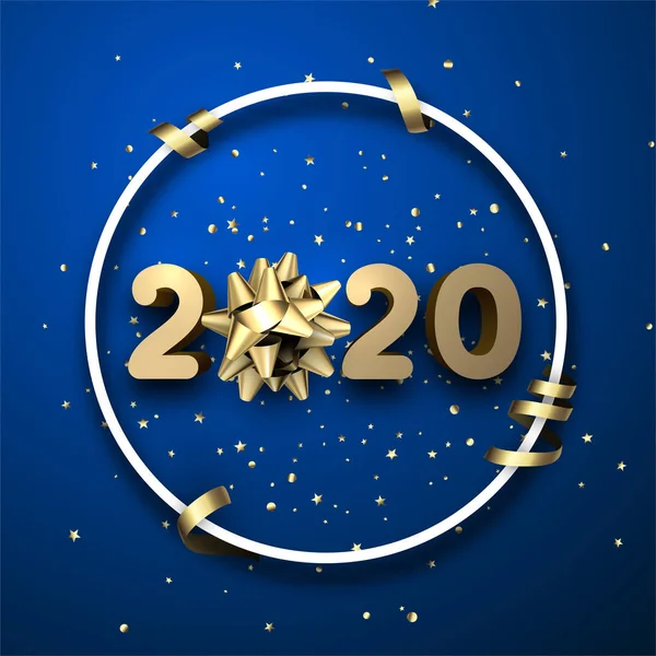Niebieski błyszczący szczęśliwy Nowy Rok tło ze złotym nubmers 3d 2020 — Wektor stockowy
