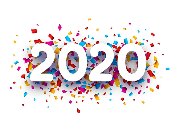 2020 новорічний знак з барвистим конфетті на білому тлі . — стоковий вектор