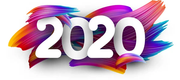 Новий рік 2020 святковий фон з барвистими штрихами пензля . — стоковий вектор