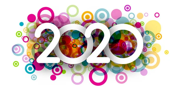 Biały plakat Nowego Roku 2020 z kolorowym wzorem geometrycznym. — Wektor stockowy