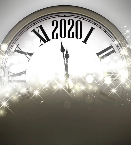 Oro brillante 2020 Año Nuevo fondo con reloj . — Vector de stock