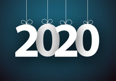 Noel illüstrasyonu. Mavi arka planda 2020 yılbaşı tabelası. Tebrik kartı.