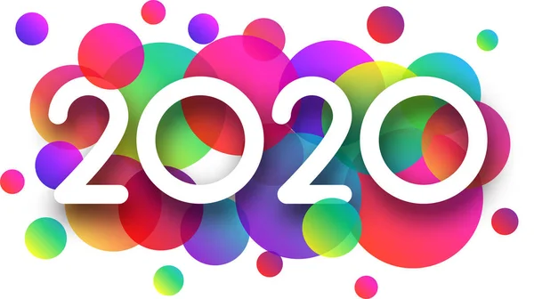 Tarjeta de felicitación Año Nuevo 2020 con círculos coloridos . — Vector de stock