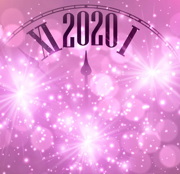 Pink bokeh 2020新年背景与时钟. — 图库矢量图片