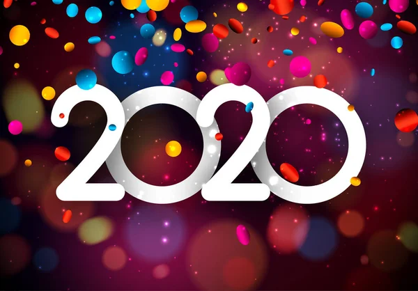 Bonne année 2020 carte avec confettis colorés . — Image vectorielle