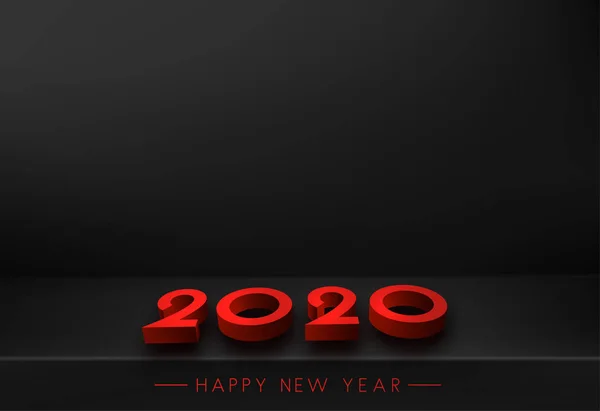 Zwarte 2020 Nieuwjaarsachtergrond met 3d rode tekst. — Stockvector